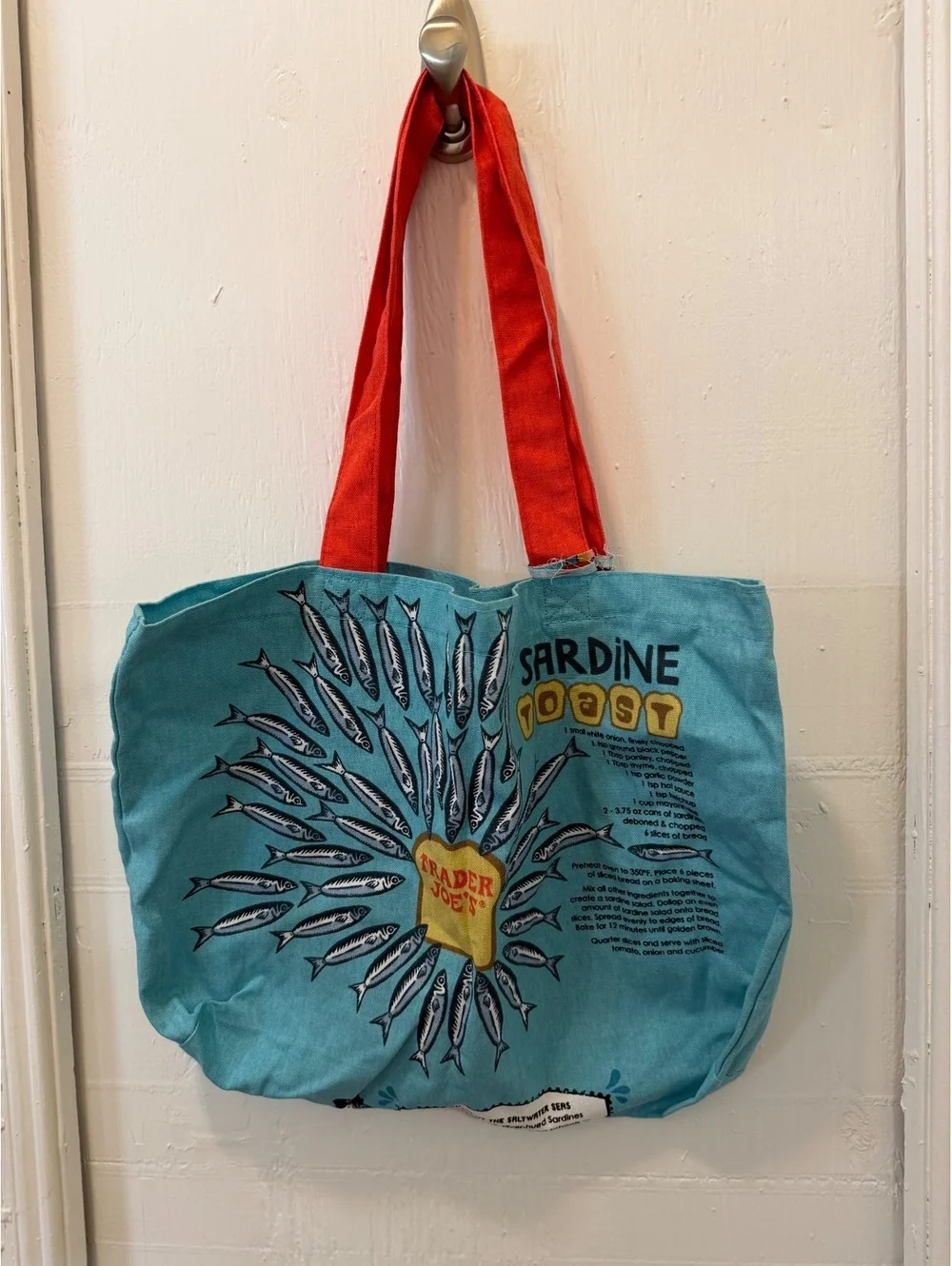 Vintage Trader Joe's Sardine Bag Tote Cotton Made in USA
